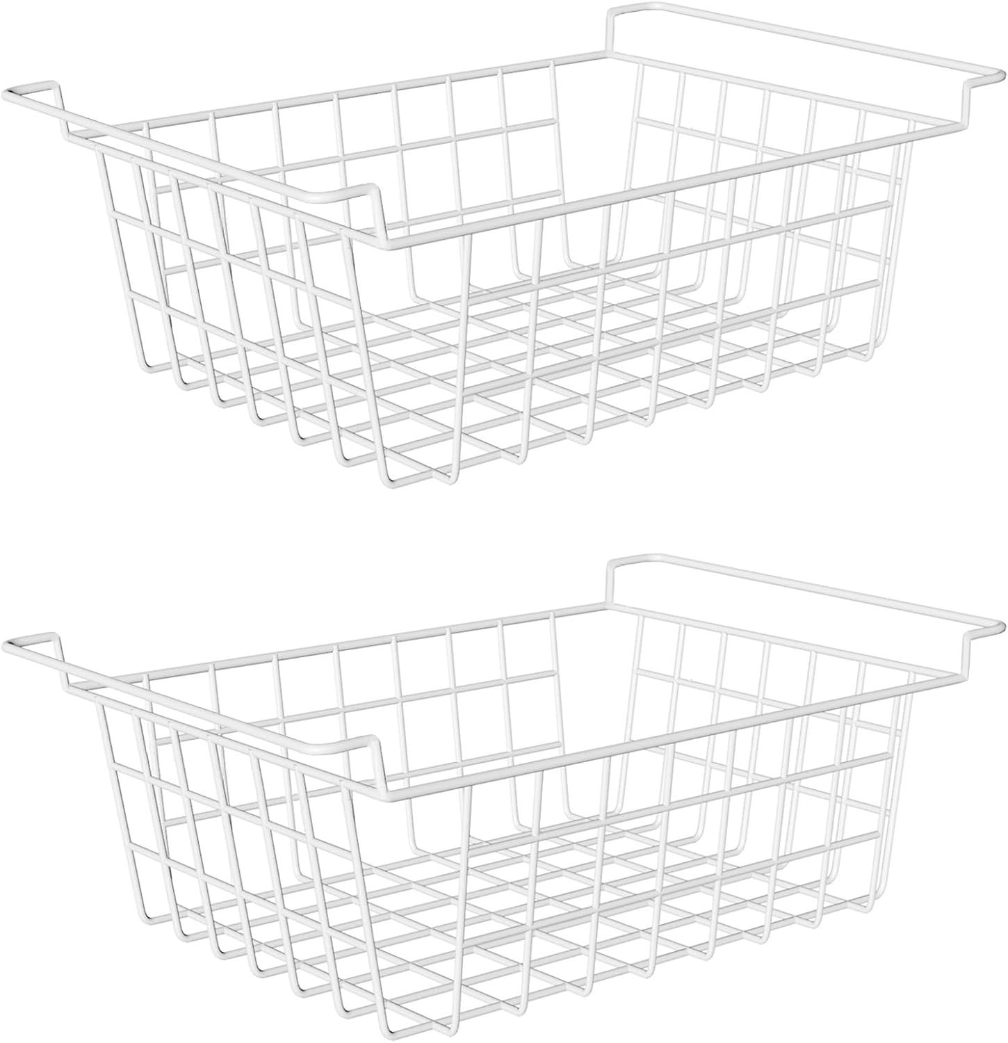 Orgneas 17.5″ Chest Freezer Organizer Bins Deep Freezer Basket Storage Rack Bins Metal Wire Baskets Large Size 2Pcs