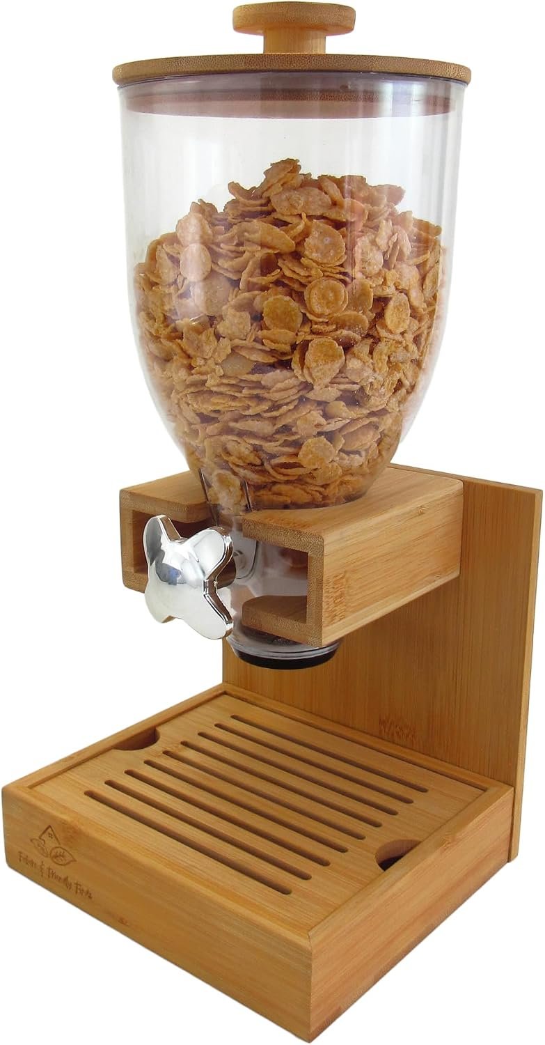 Future & Friendly Finds Bamboo Dispenser 2Liters (68 fl Oz), Cereal Dispenser, Storage Container, Snack Bar Station, Dry Food Dispenser, Cereal Dispenser Countertop, House Essentials