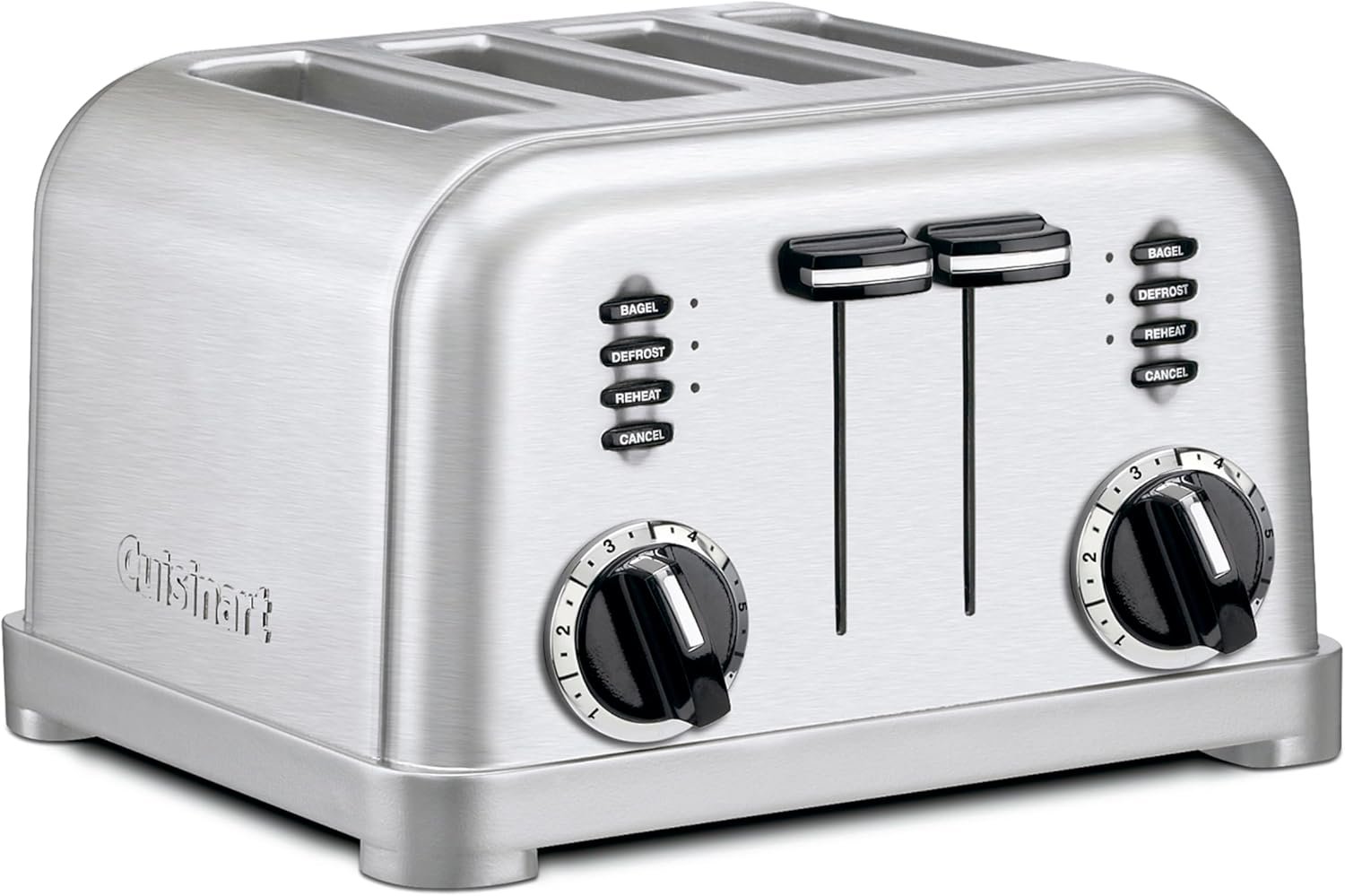 Cuisinart Toaster, Extra-Wide Slots, Stainless Steel, 4-Slice | Bagel, pastry & bread toaster with defrost/reheat functions, 6-setting browning dials & a slide-out crumb tray, CPT-180P1