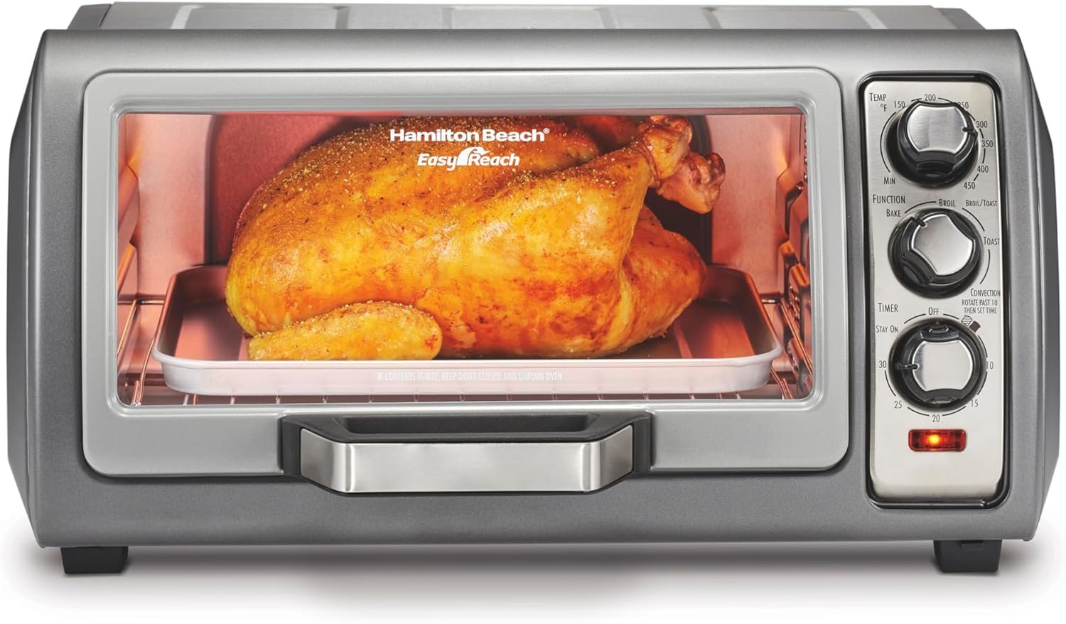 Hamilton Beach Easy Reach 6 Slice Countertop Convection Toaster Oven | Roll-Top Door For Easy Access | Bake, Broil & Toast Functions | 150 to 450ºF Adjustable Temp | Auto Shutoff | Silver
