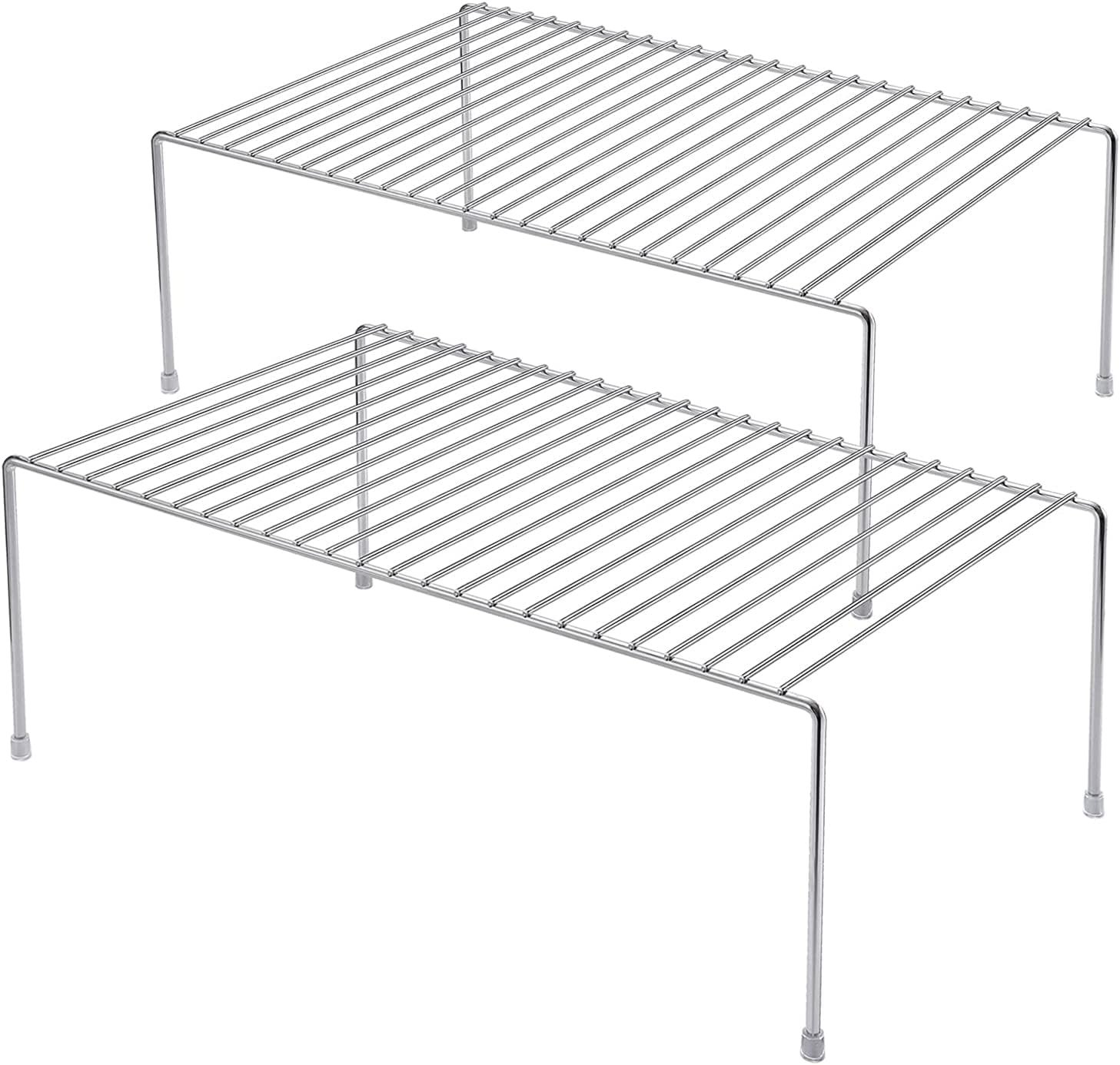 Kitchen Cabinet Shelf Organizer Set of 2, Medium (13 x 9.4 inch) Metal Wire Pantry Storage Shelves, Dish Plate Racks for Cabinets, Freezer, Counter, Cupboard Organizers and Storage, Chrome