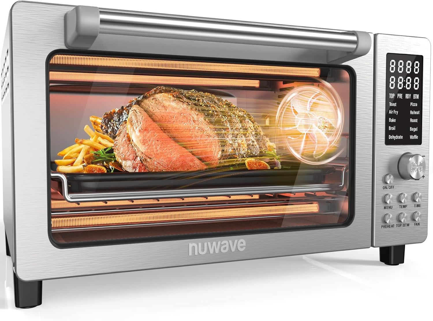 Nuwave Bravo Pro Smart 21QT Toaster Oven Air Fryer Combo, Convection Oven | Countertop, 10 Functions all in 1, with Even & Quick Crisp Technology, 50-450°F, 1800W, Stainless Steel