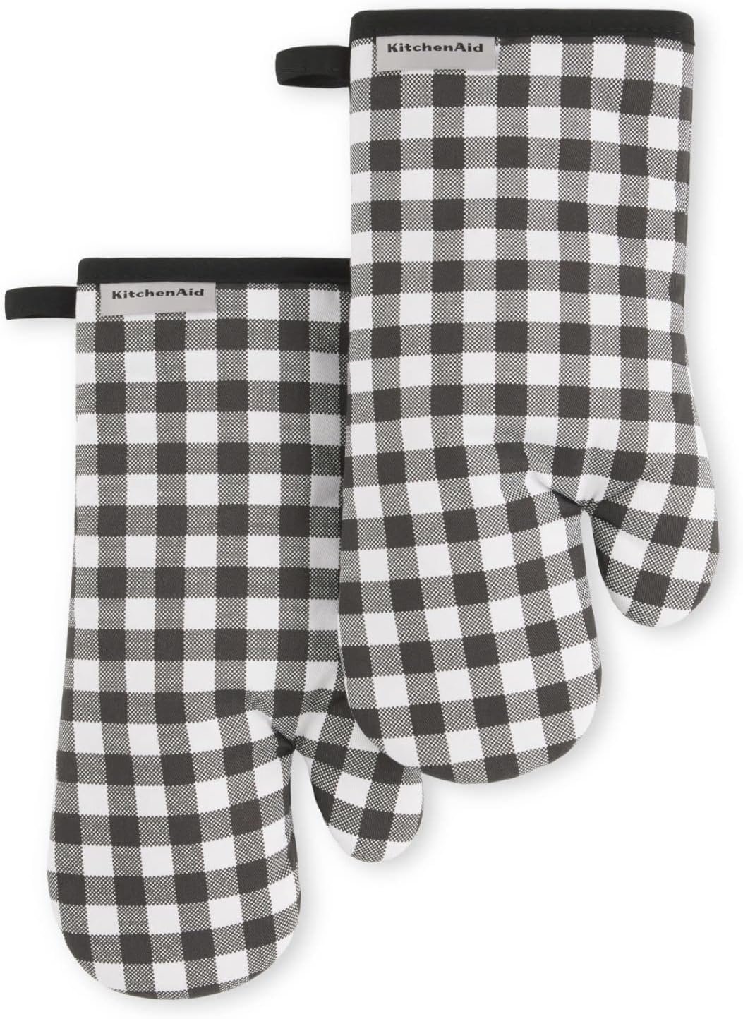 KITCHENAID Gingham Oven Mitt 2-Pack Set, Matte Black, 7″x13″