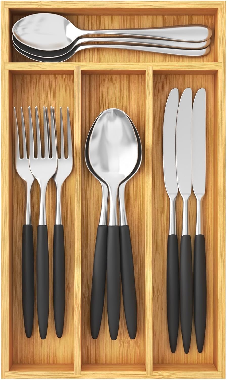 Lifewit Silverware Drawer Organizer, Utensil Tray for Kitchen, Flatware and Cutlery Holder, Storage for Spoons Forks Knives, 6.7 x 12″, Natural