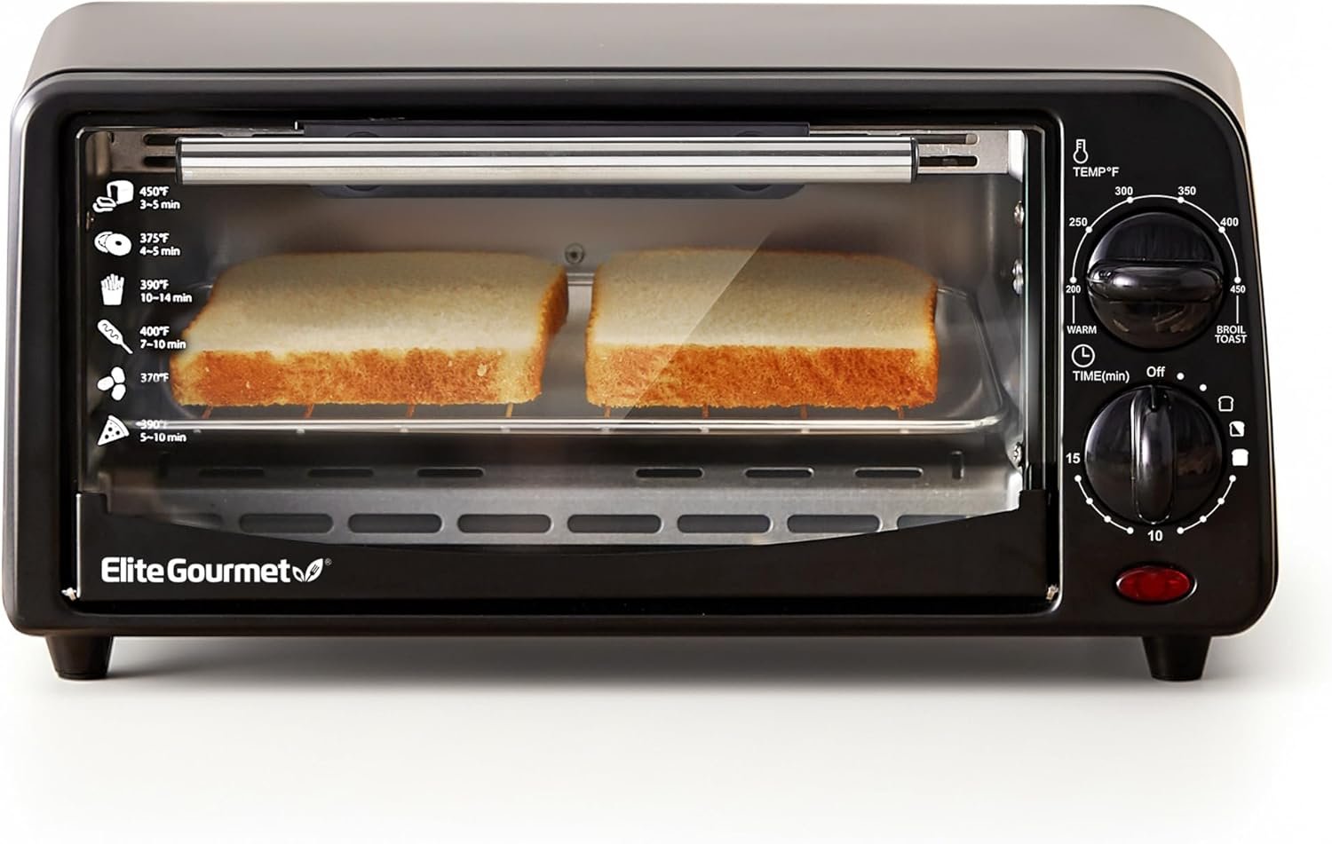 Elite Gourmet ETO236 Compact 2-Slice Toaster Oven, 15-Min Timer, Black | Bake, Broil, Toast & Adjustable Temperature, Countertop Design – fits small kitchens, dorms and RVs
