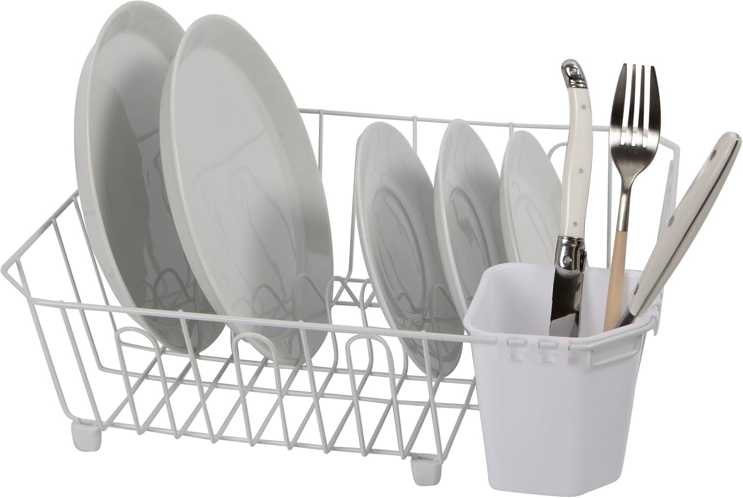Oggi Compact Dish Drying Rack – White Metal Dish Drainer Rack, Drying Rack Kitchen, Dish Rack, Dish Racks for Kitchen Counter, Durable Coated Metal Kitchen Drying Rack with Cutlery Holder