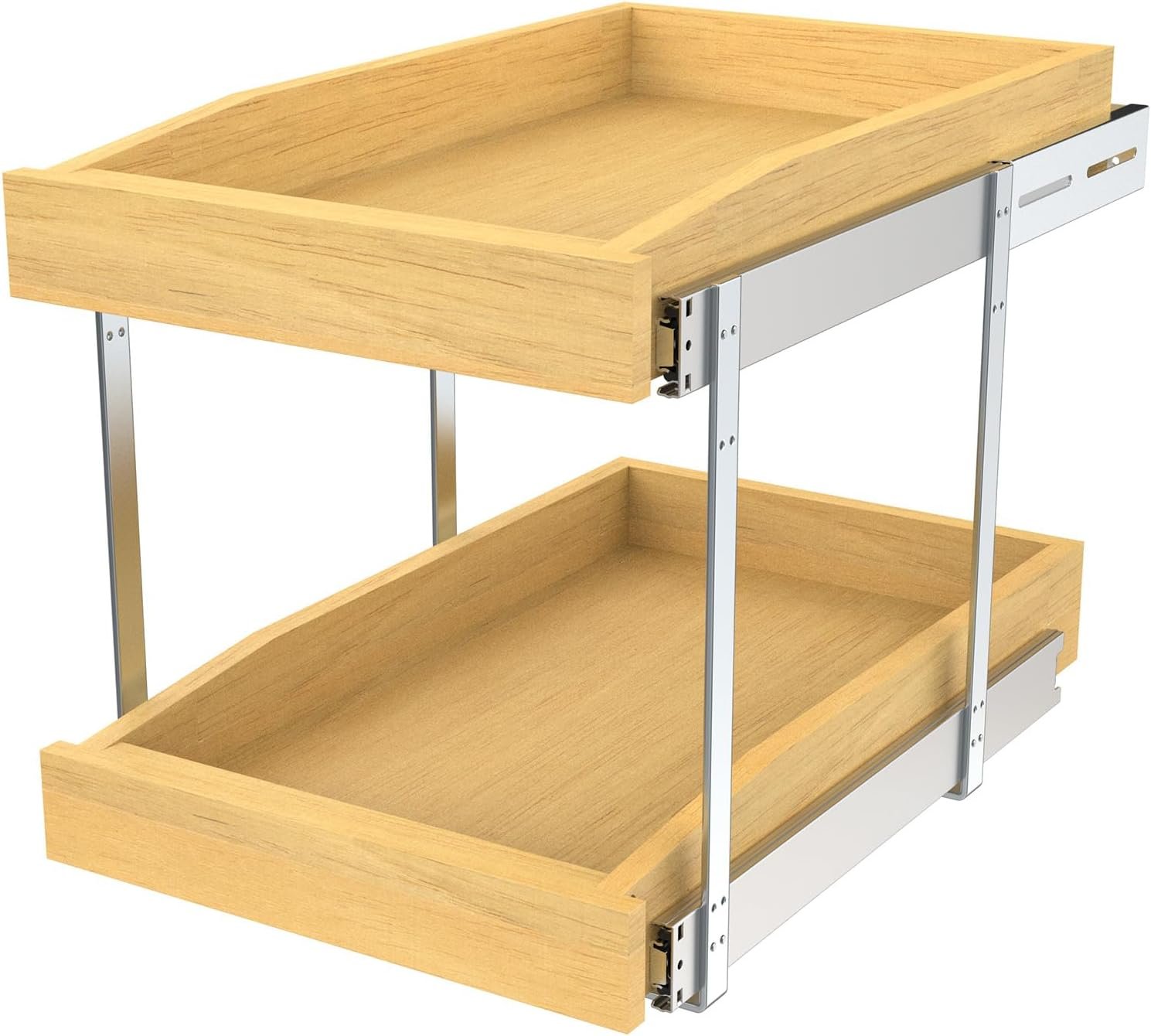 2 Tier Pull Out Cabinet Organizer, 14″W x 21″D Solid Wood Heavy-Duty Base Bottom Assembly Slide out Drawer Shel Cabinet Organization for Kitchen, Pantry, Bathroom