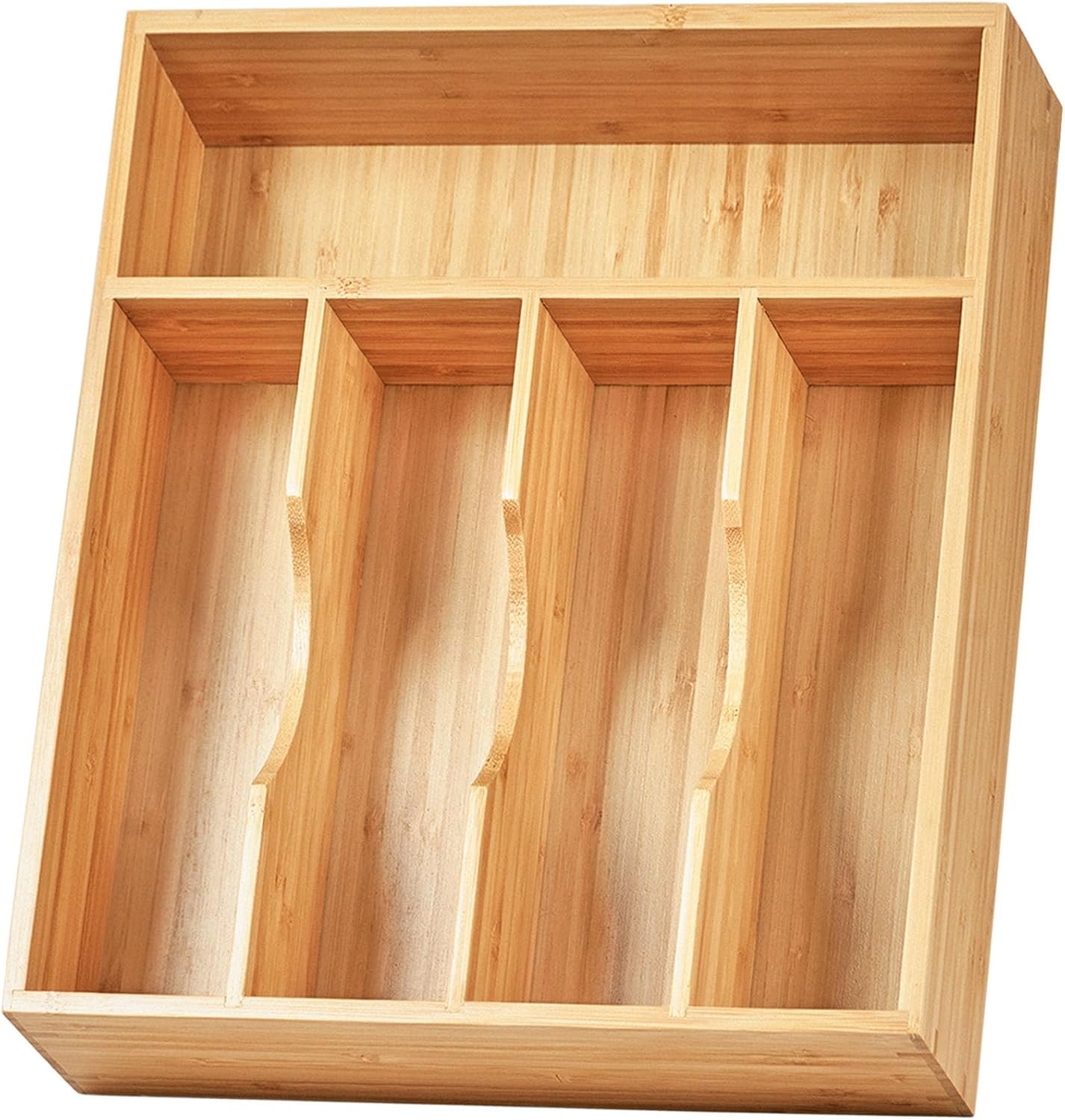 Umilife Bamboo Kitchen Drawer Organizer, 11 Inch Silverware Utensils Tray Holder with Grooved Dividers, 2.4″ High Wood Caddy for Flatware Cutlery Knives