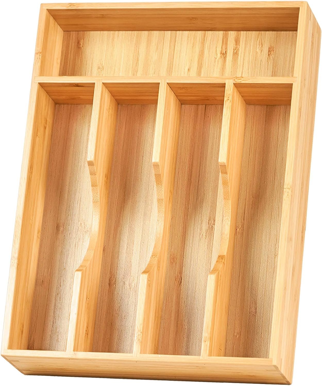 Bamboo Kitchen Drawer Organizer, 9 Inch Silverware Utensils Tray Holder for Small Drawer, Wood Caddy for Flatware Cutlery Knives