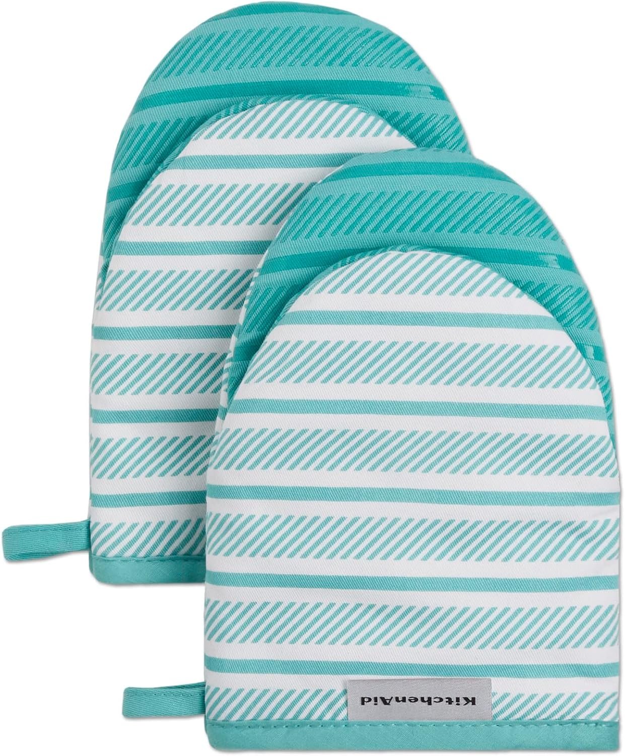 KitchenAid Albany Mini Oven Mitt 2-Pack Set, Aqua Sky, 5.5″x8″