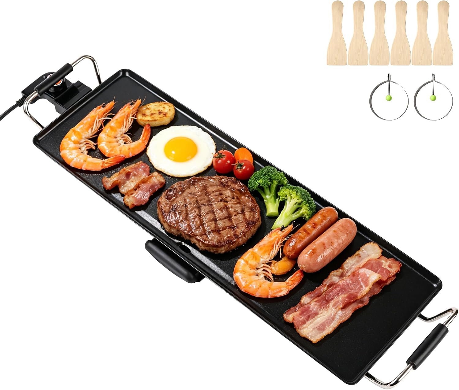 30-Inch Electric Griddle & Teppanyaki Grill, 1400W Large Non-Stick Surface, Intelligent Temperature Control, Easy to Clean. Indoor/Outdoor Use for Pancakes, BBQ, Camping & Gatherings