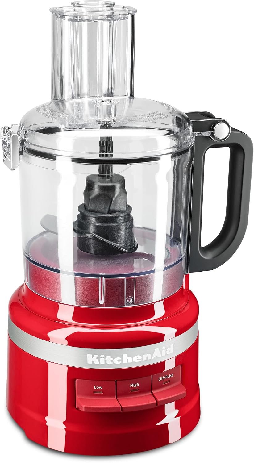 KitchenAid 7-Cup Food Processor, KFP0718, Empire Red | All-in-One Storage for blades and discs, Three Speed Control, 2-in-1 Feed Tube, Easy -Clean Work Bowl