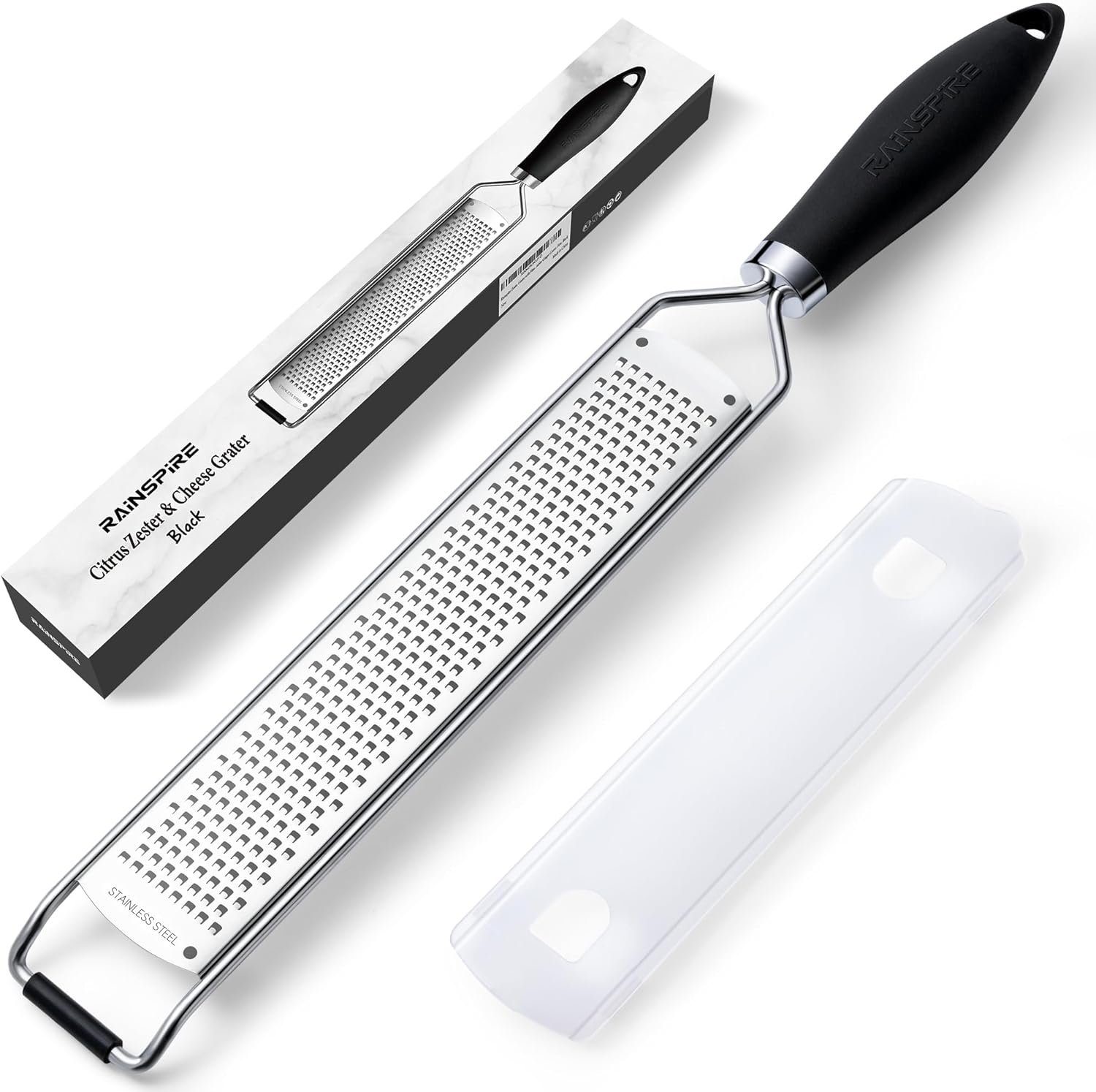 Upgraded Citrus Lemon Zester Grater, Easy Clean Dishwasher Safe, for Ginger Garlic Parmesan Cheese, 304 Stainless Steel Blade, Protect Cover, Baking Supplies, Black