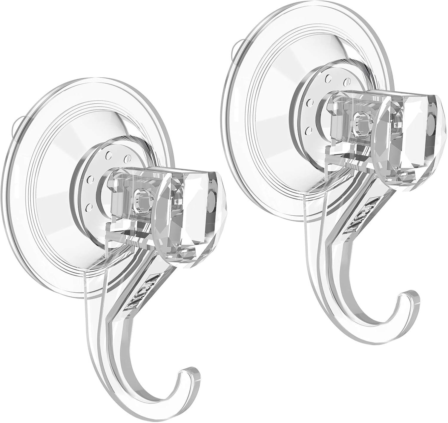 VIS’V Shower Suction Cup Hooks, Removable and Reusable, Clear, Small, 2 Pcs | Clear Invisible Design, Locking Suction Technology, Dual Vacuum Suction, Heavy Duty, Fits for Smooth Flat Surfaces