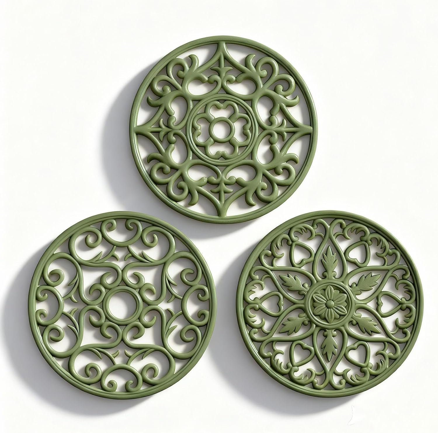 ME.FAN Trivets for Dishes/Pots/Pans, 3 Pcs Silicone Mats, Flexible/Durable/Non Slip Hot Pads to Protect Table and Counter Top (Olive Green)