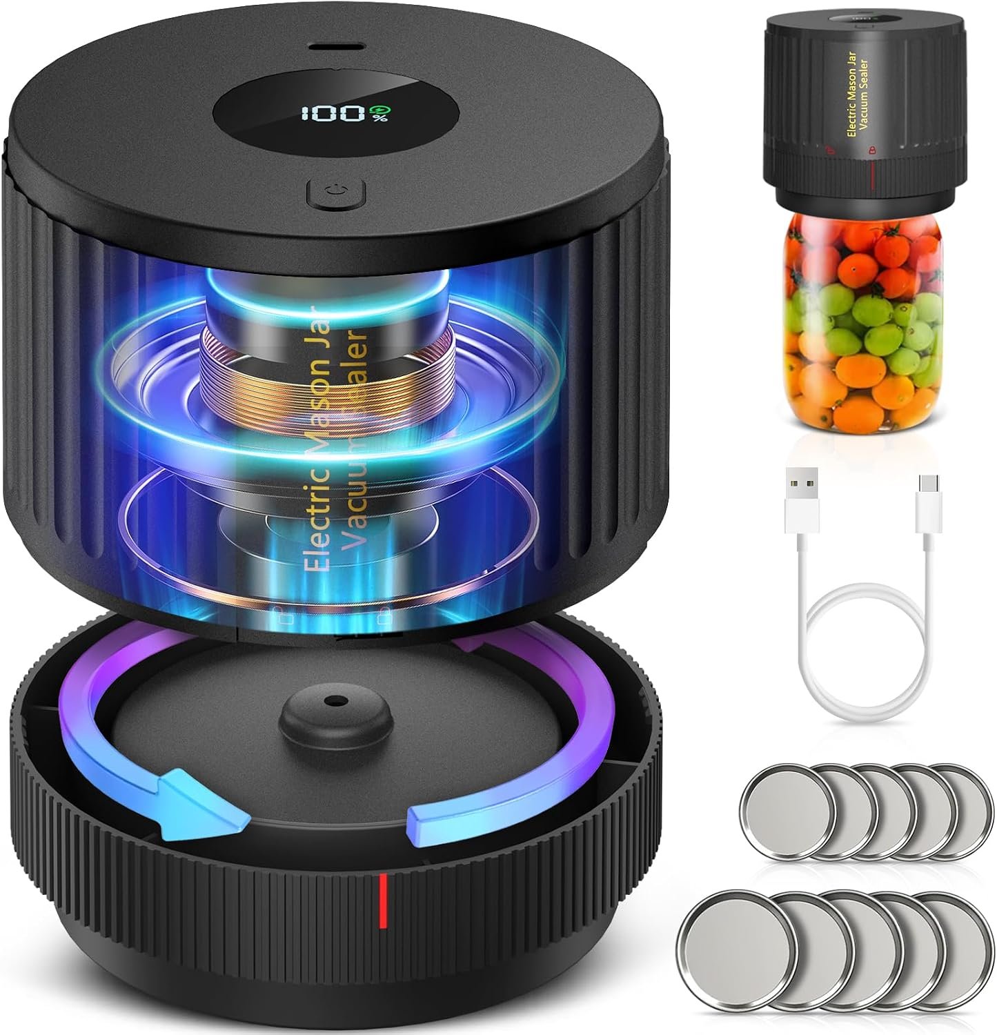 ATTIKBIZ Electric Mason Jar Vacuum Sealer for Food Preservation – Black | Vacuum Sealer for Jars with Wide and Regular Mouth Mason Jars, Vacuum Sealing Machine for Food Storage