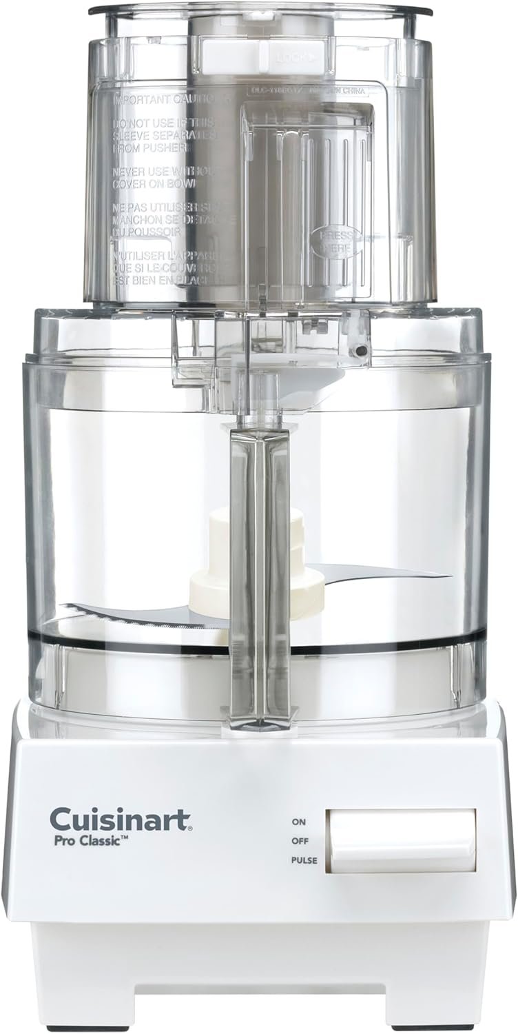 Cuisinart 7-Cup Pro Classic Food Processor, 600-Watt Motor, Vegetable Chopper & Blender for Mincing, Dicing, Shredding, Puree & Kneading Dough, DLC-10SYP1, White | 600W Motor, Extra-Large Feed Tube, 4mm Stainless Slicing and Shredding Discs, Chopping Blade, Can Knead Dough
