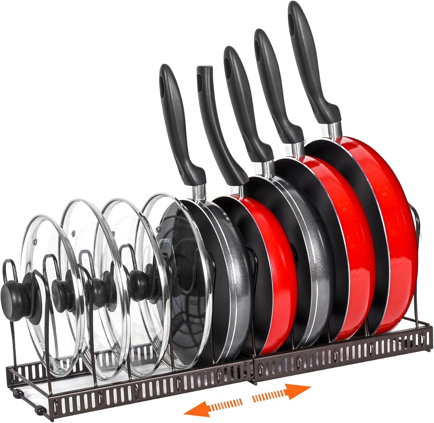 ROOHUA Pot and Pan Lid Organizer Rack for Under Cabinet, 12″-23″ Expandable | 10 Adjustable Dividers, Holds Pan Lids, Cookware & Bakeware, Creates Tidy Cabinet Storage, Durable Metal, Bronze