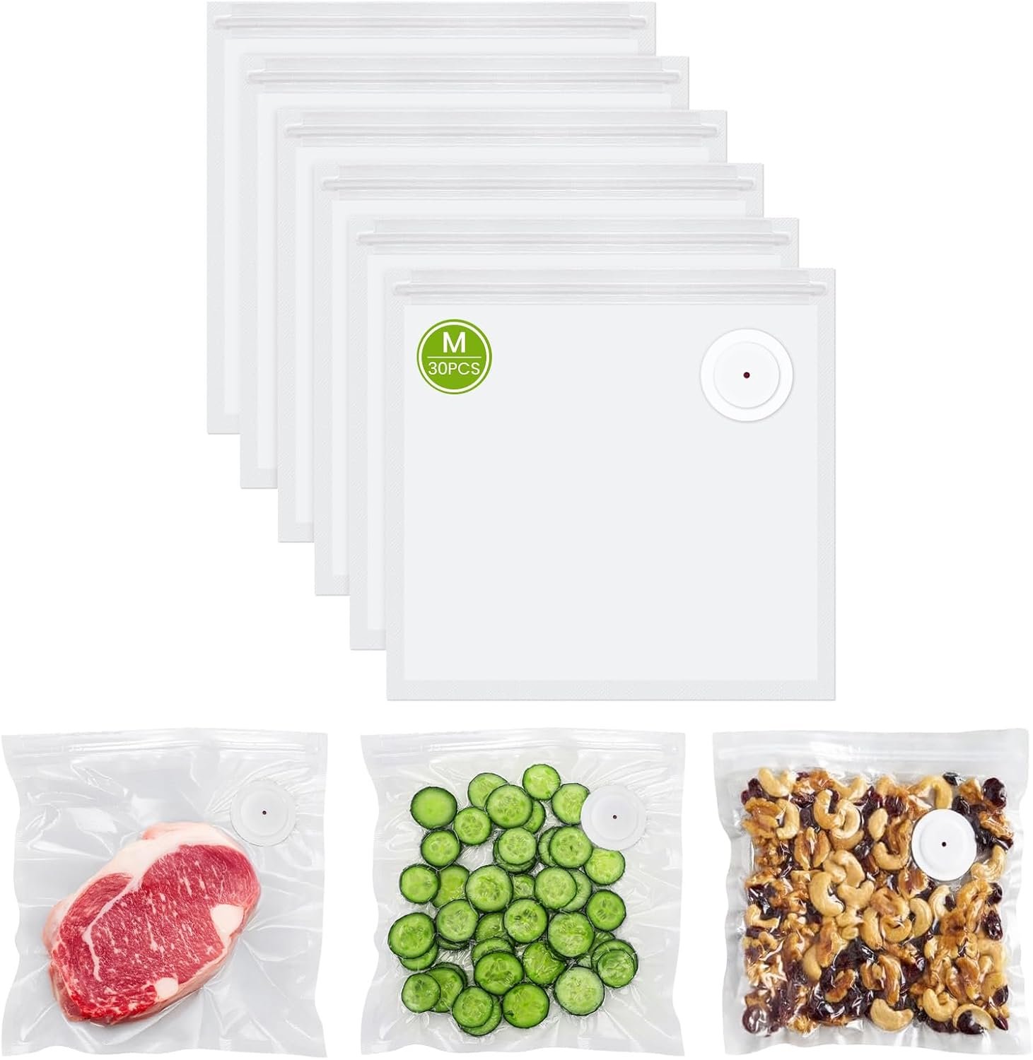 FEPPO Vacuum Sealer Bags for Food, 30 PCS 8.3″×8.7″ Reusable Vacuum Seal Bags with Air Valve for Food Storage, Ideal for Freshness Preservation