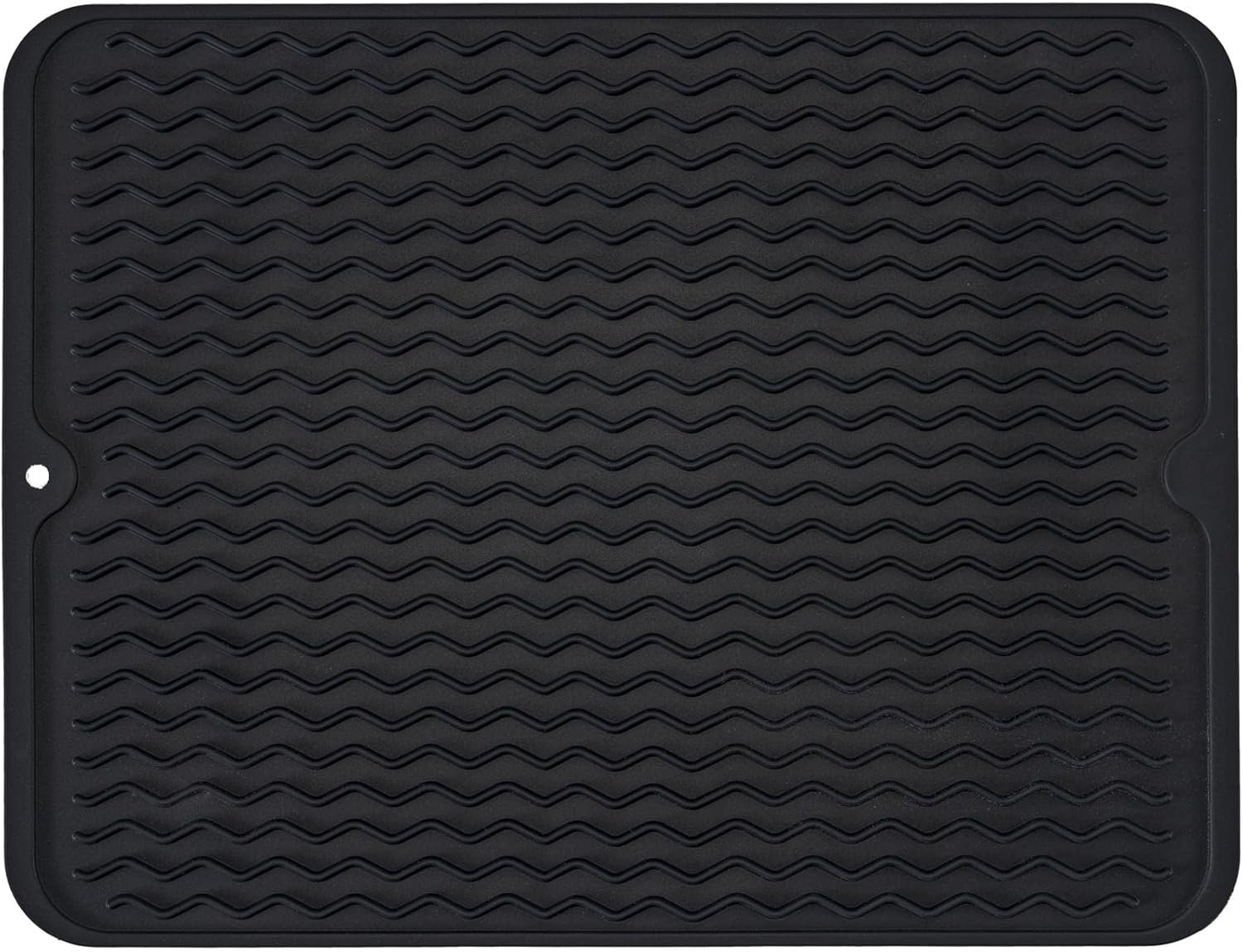 Silicone Dish Drying Mat, Non-Slip Easy Clean Sink Mat Large Heat-resistant Dish Drainer Mat for Kitchen Counter, Sink, Refrigerator or Drawer liner (16″ x 12″, BLACK)