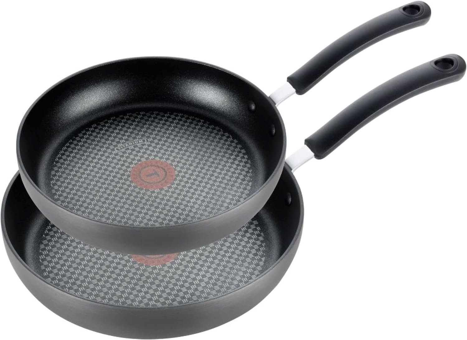 T-fal Ultimate Hard Anodized Nonstick Fry Pan Set 2 Piece, 10, 12 Inch, Oven Broiler Safe 400F, Cookware, Pots and Pans Set Non Stick, Kitchen Frying Pans, Cooking Skillets, Dishwasher Safe, Grey | Titanium nonstick coating, Thermo-Spot heat indicator, Oven safe to 400°F, Dishwasher safe, All stovetops except induction