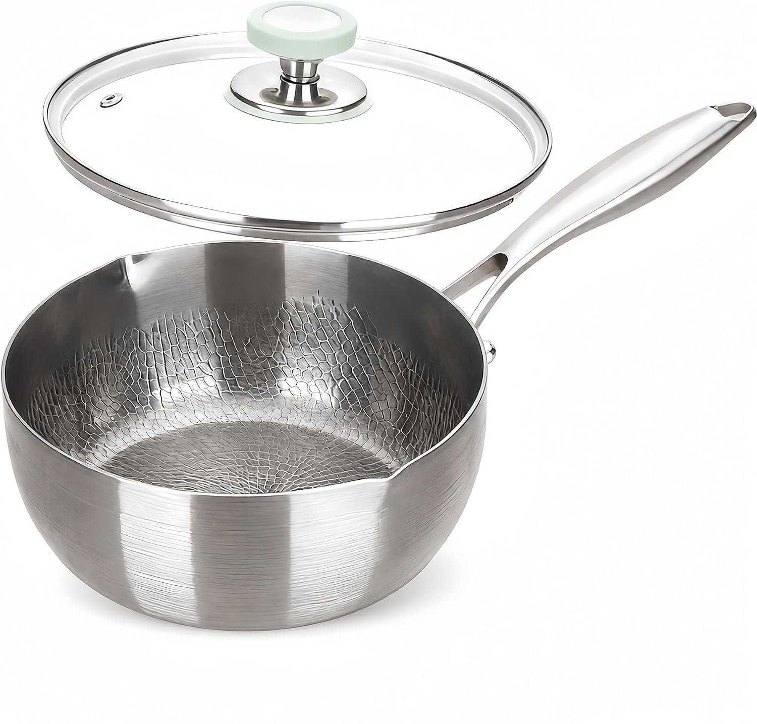 Titanium Saucepan with Lid, No Coating Non-Stick Titanium Pot（2 QT) | 500°F Heat Resistant, Fast & Even Heating, Universal Induction Gas Electric Glass Halogen Cooktops, Dual-Pour Spouts Design
