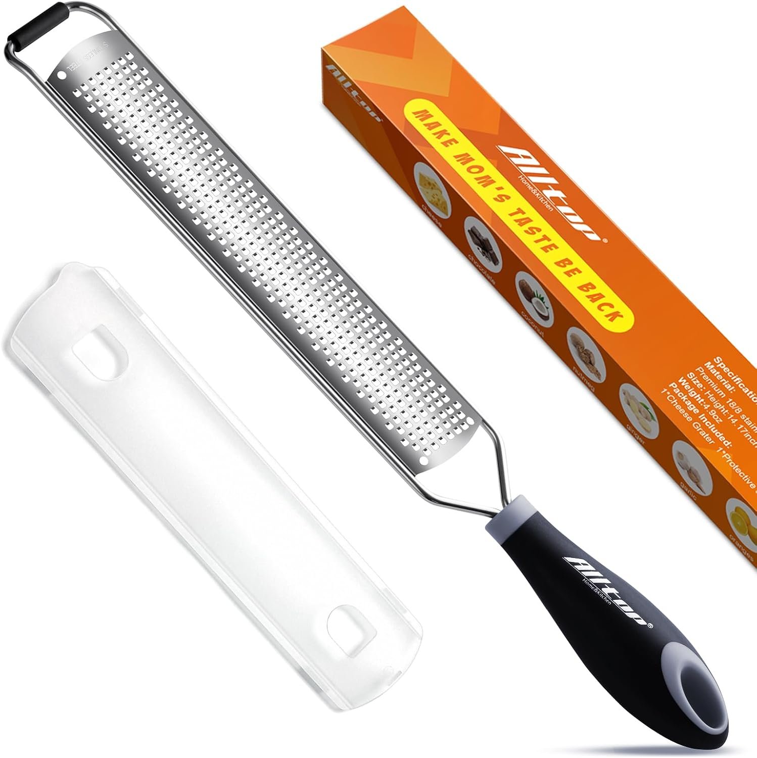 ALLTOP Lemon Zester, Hand-held Stainless Steel Food Grater,Pro Kitchen Tool for Cheese Parmesan Vegetable Ginger Garlic Nutmeg Citrus Lime Orange Chocolate Fruit – Fine Shredder