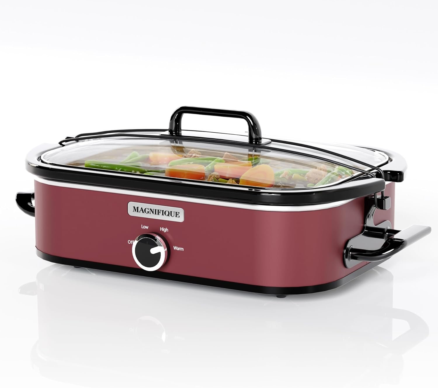 [NEW] MAGNIFIQUE 4-Quart Slow Cooker with Casserole Manual Warm Setting – Perfect Kitchen Small Appliance for Family Dinners, Dishwasher Safe Crock, Red