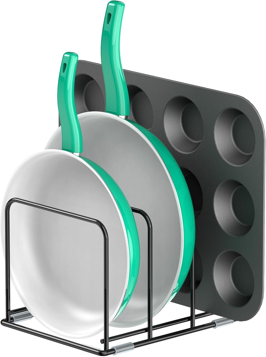 KORRTFID Kitchen Cabinet Organizer – Steel Cookware Rack, Divided Holder with 3 Slots for Skillets, Baking Tray and Chopping Board – Pan Storage (2.2 Inch Width Slots)