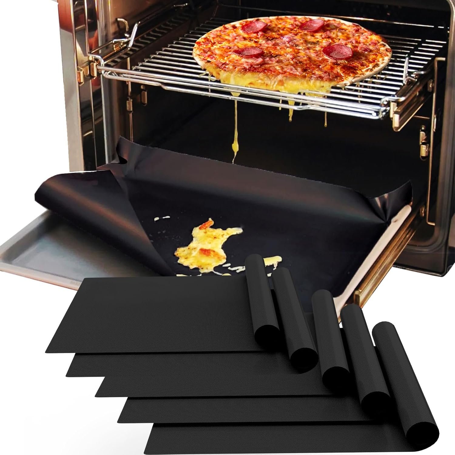 Oven Liners for Bottom of Oven, 16×24 inch Thick Heavy Duty Non Stick Teflon Oven Mats, BPA and PFOA Free Reusable Oven Liners for Bottom of Electric Oven (5 Pack)
