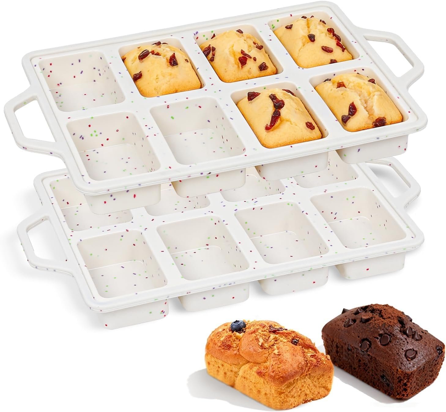 Mini Loaf Pans with Metal Frame – 2 Pack Silicone Bread Loaf Pan 8-Cavity | BPA Free, Nonstick, Oven Dishwasher Safe, Food-Grade Silicone, for Baking Banana Bread, Cakes, Brownies, Meatloaf