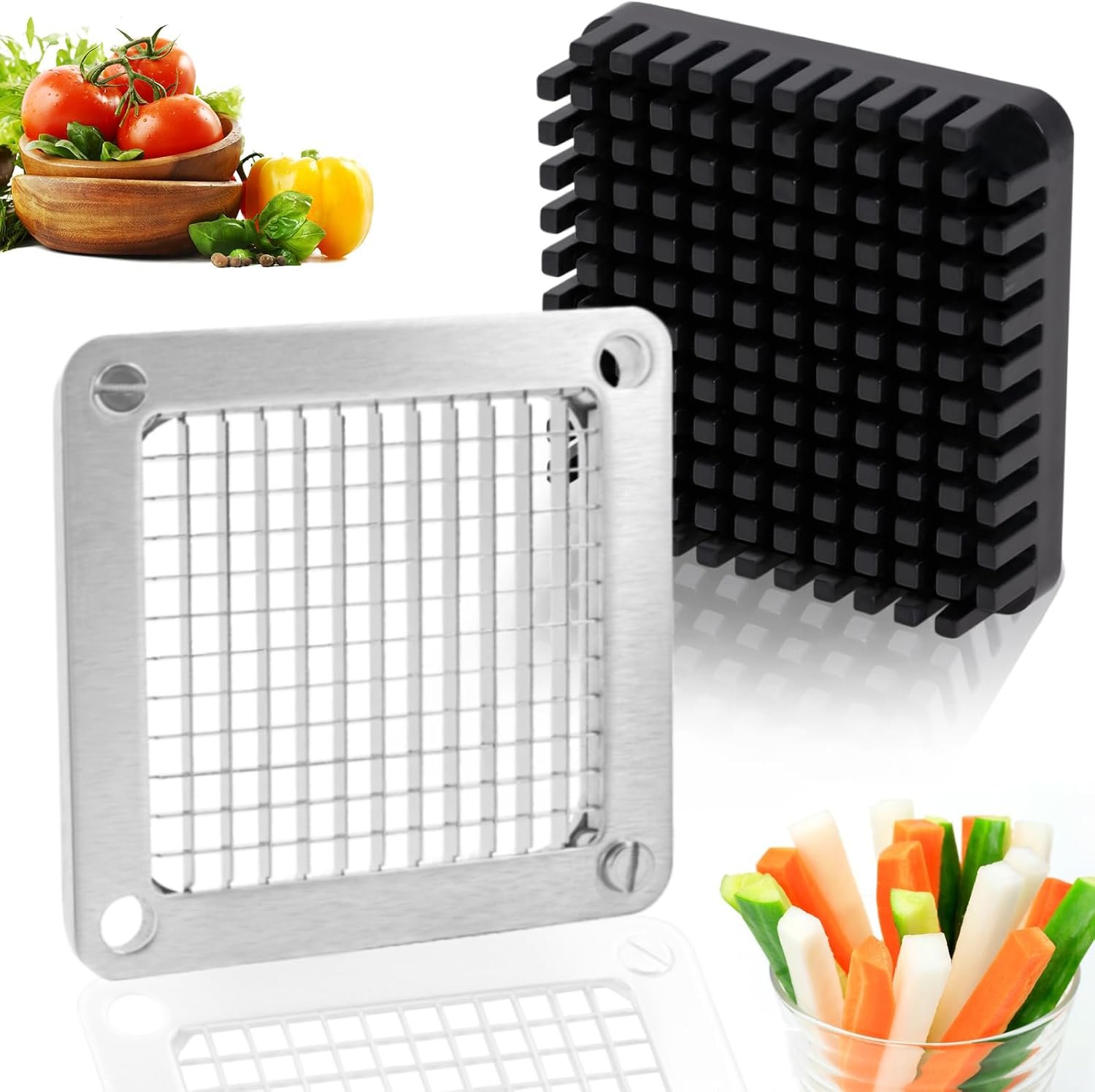 1/4″ Replacement Dicer Chopper Blade with Pusher Block | Stainless Steel Commercial Vegetable Chopper Replacement Blade, Uniform Cuts for Onion Dicer Tomato Dicer French Fries Cutter