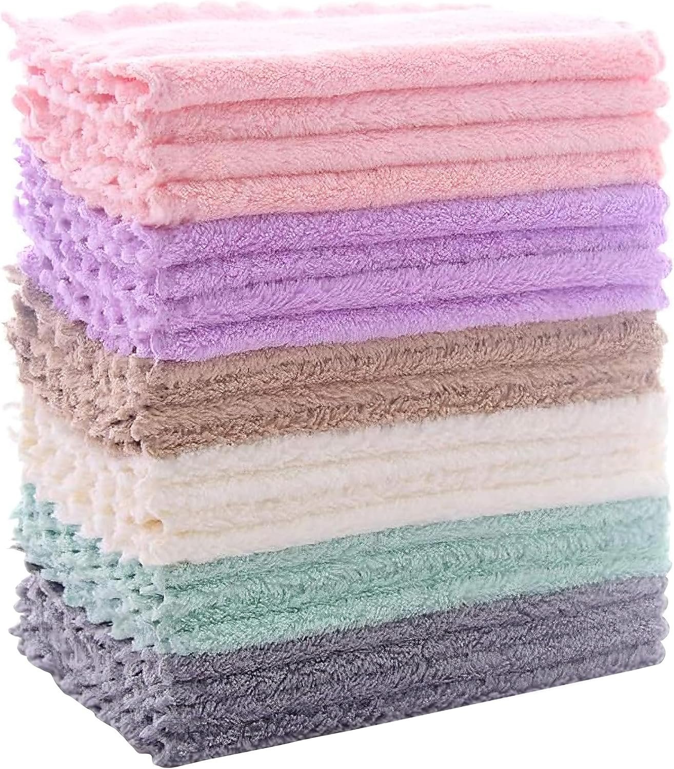 24 Pack Kitchen Dishcloths – Does Not Shed Fluff – Reusable Dish Towels, Dish cloths, Super Absorbent Coral Fleece Cleaning Cloths, Nonstick Oil Washable Fast Drying, 7 x 9 Inch (Multicolor) | Reusable Coral Fleece Cloths Washable Fast Drying and Easy to Clean for Dishwashing Kitchen Counters and Everyday Wiping