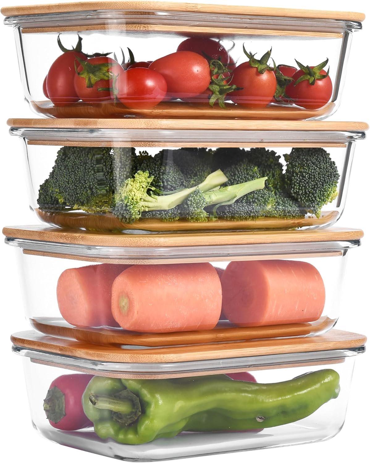 Vdomus Glass Food Storage Containers with Bamboo Lids 36.0oz/1.0L – Stackable Meal Prep Container – Airtight Glass Food Containers – Microwave, Dishwasher Safe – Reusable Lunchbox (Pack of 4)