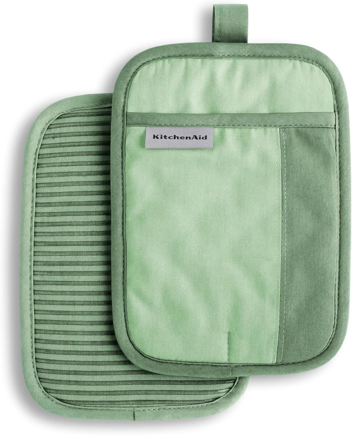 KitchenAid Beacon Two-Tone Non-Slip Pot Holder Set, Pistachio/Graphite Green, 7″x10″, 2 Piece