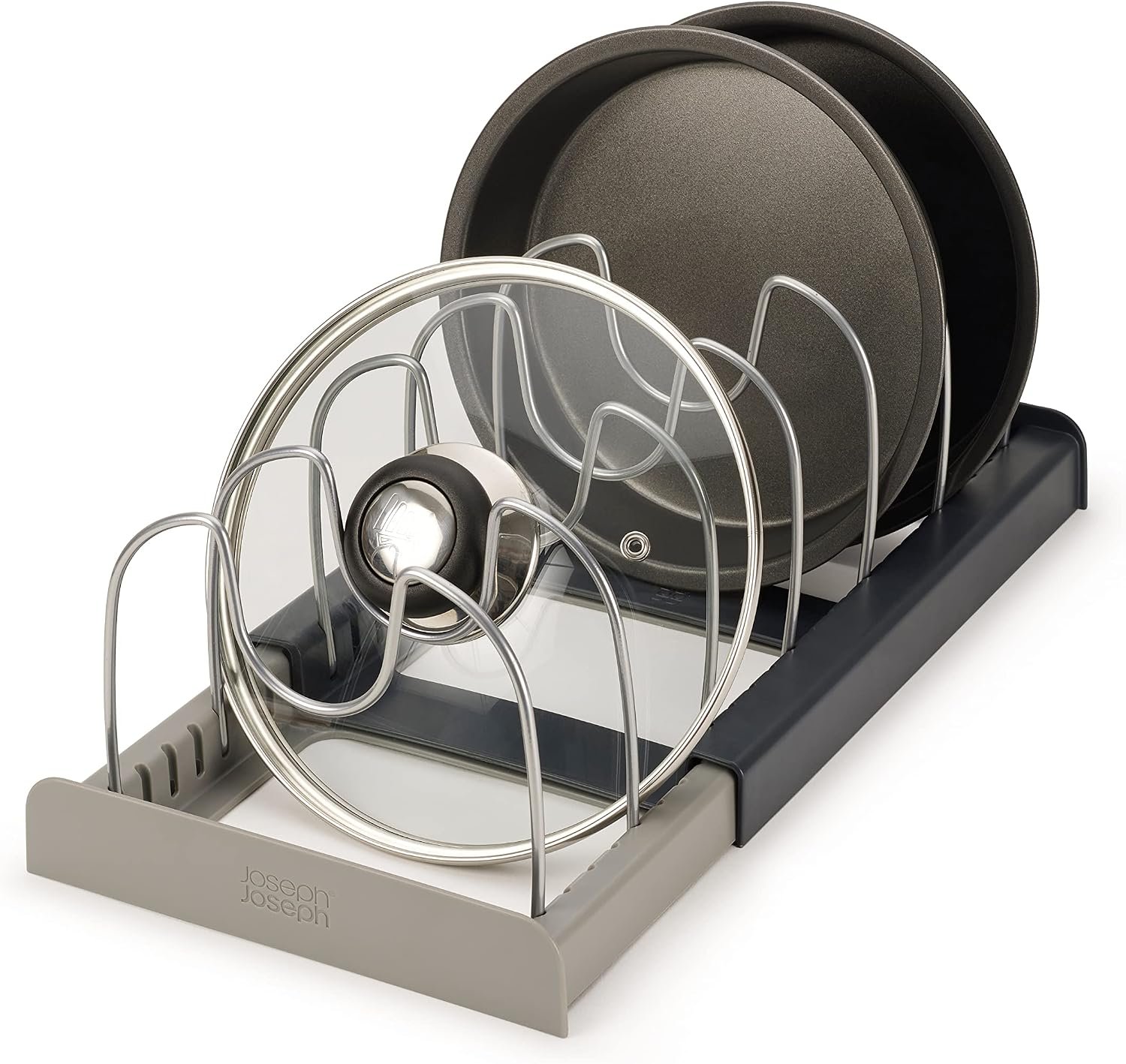 Joseph Joseph DrawerStore Expanding Cookware Organizer, Space saving storage for pan lids, baking trays – Grey