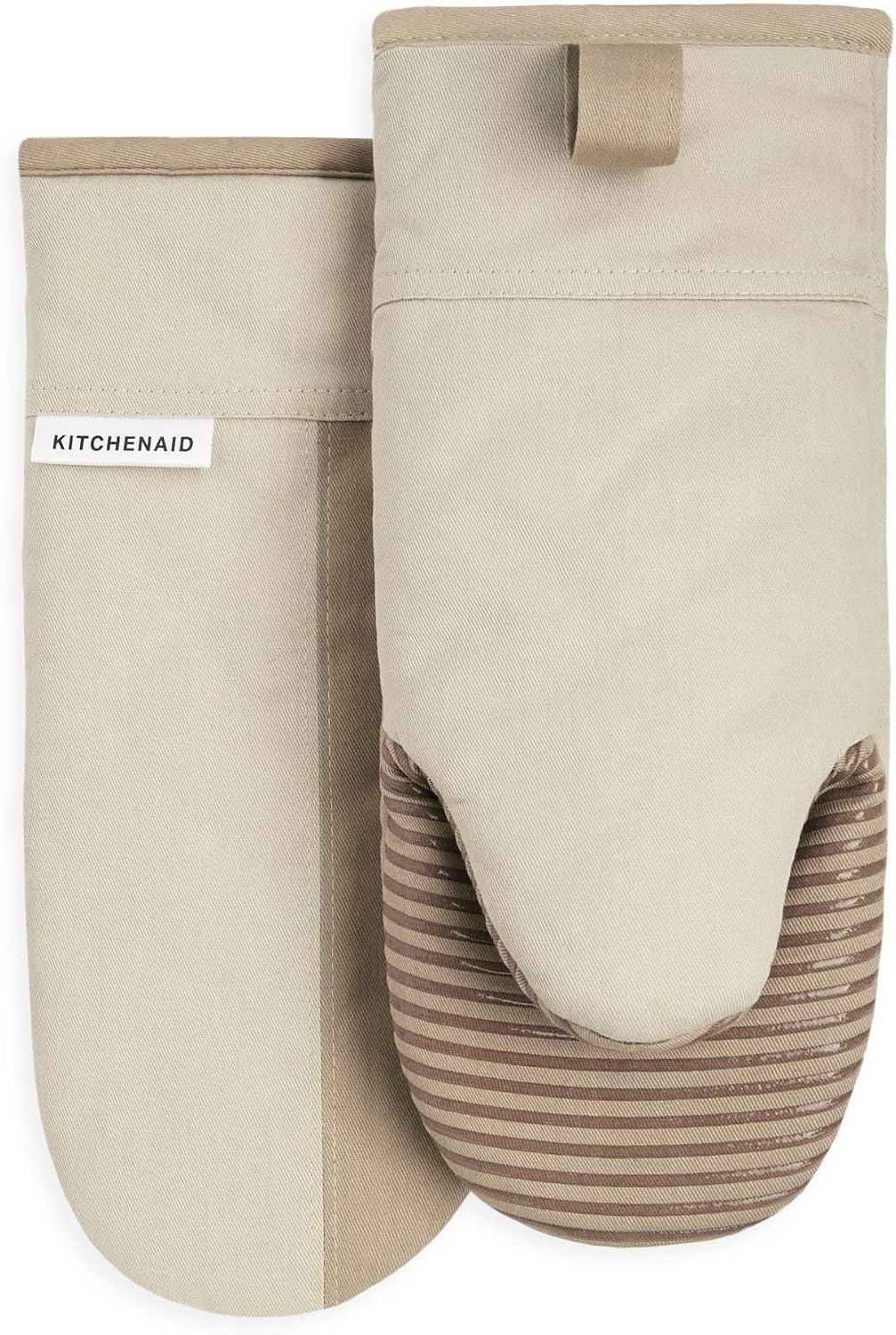 KitchenAid Beacon Two-Tone Non-Slip Oven Mitt Set, Milkshake Tan/Beige, 5.75″x13″, 2 Piece