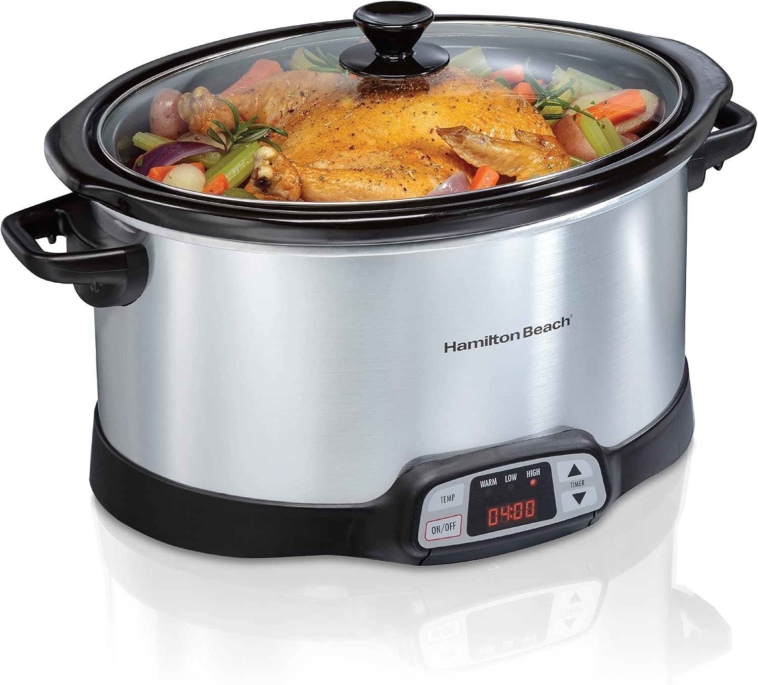 Hamilton Beach Set & Forget 8 Quart Programmable Slow Cooker | Flexible Cooking Options With 3 Heat and Adjustable Time Settings | Dishwasher-Safe Stoneware Crock & Glass Lid | Silver