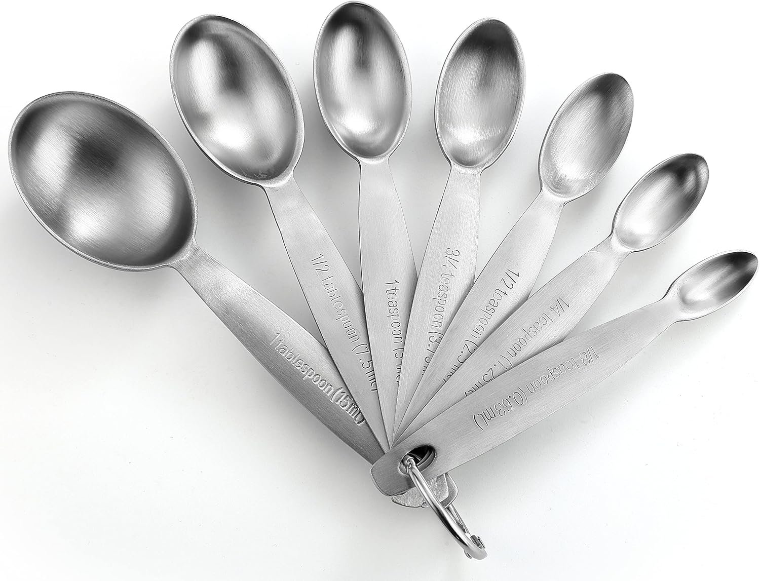 Spring Chef Stainless Steel Measuring Spoons Set of 7 with Leveler | Oval Metal Teaspoon & Tablespoon Measuring Spoons for Dry & Liquid Ingredients, Nesting Metric Spoons with Long Handle