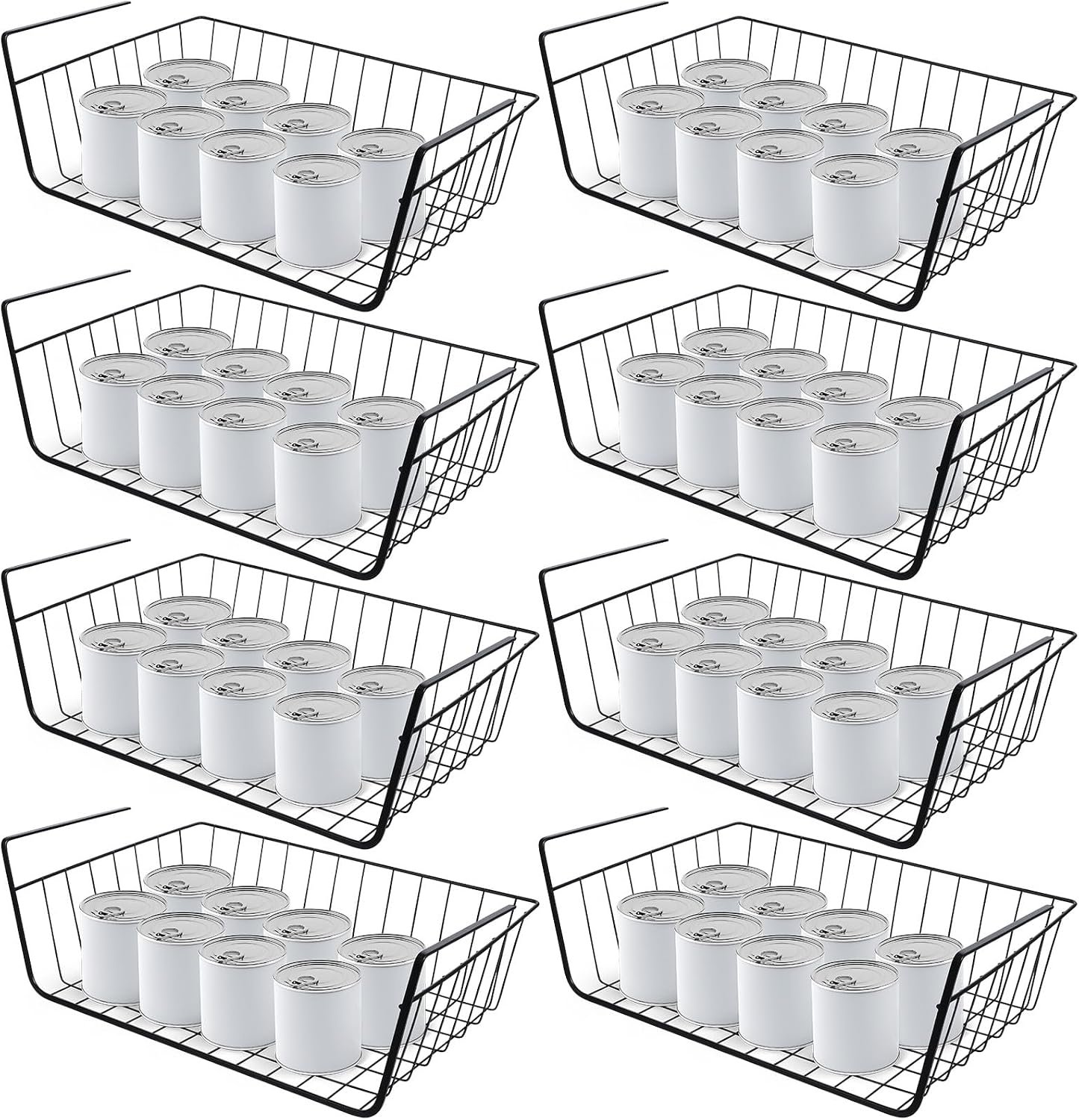 8 Pcs Under Shelf Basket, Hanging Under Cabinet Wire Storage Rack Slides Under Wire Shelves for Counter Pantry Desk Bookshelf,Black
