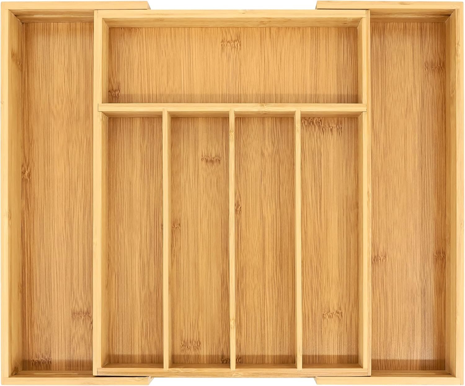 VaeFae Bamboo Drawer Organizer, Medium, Natural | Kitchen Utensil Holder, Multi-Function Drawer Storage，38 cm D x 29.2-45.7 cm W, 5-7 Slots, Natural