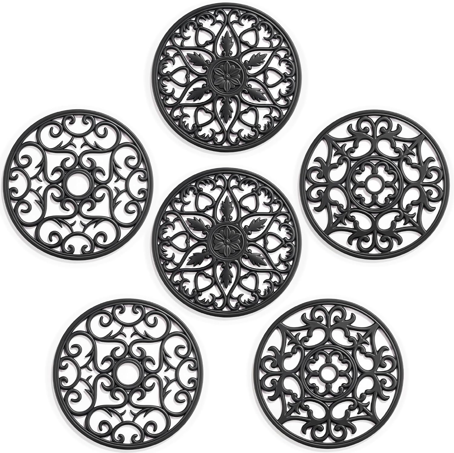 SMARTAKE 6 Set Silicone Trivet Mats for Hot Dishes Pots and Pans (Black) | Heat Resistant Pots and Pans Holders, Non-Slip Flexible Pads Coasters for Countertops Table, Modern Kitchen Decor Accessories