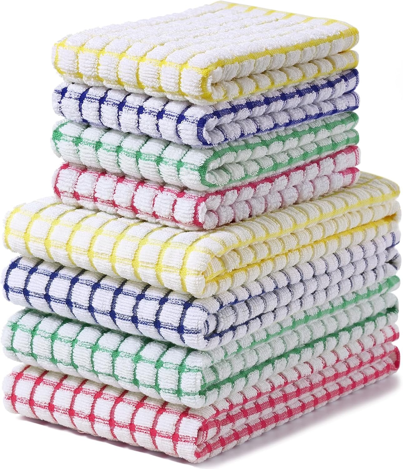Homaxy Kitchen Towels and Dishcloths Set, Set of 8, Blue/Yellow/Red/Green | Cotton Terry Kitchen Dish Towels, Super Soft and Absorbent Dish Cloths, 16 x 25 and 12 x 12 Inches