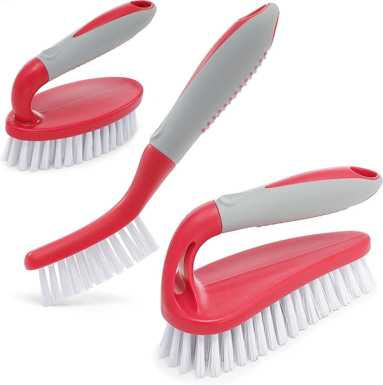 Scrub Brush Set of 3pcs – Cleaning Shower Scrubber with Ergonomic Handle and Durable Bristles – Grout Cleaner Brush – Scrub Brushes for Cleaning Bathroom, Shower, Tile, Kitchen, Floor, Bathtub, Floor