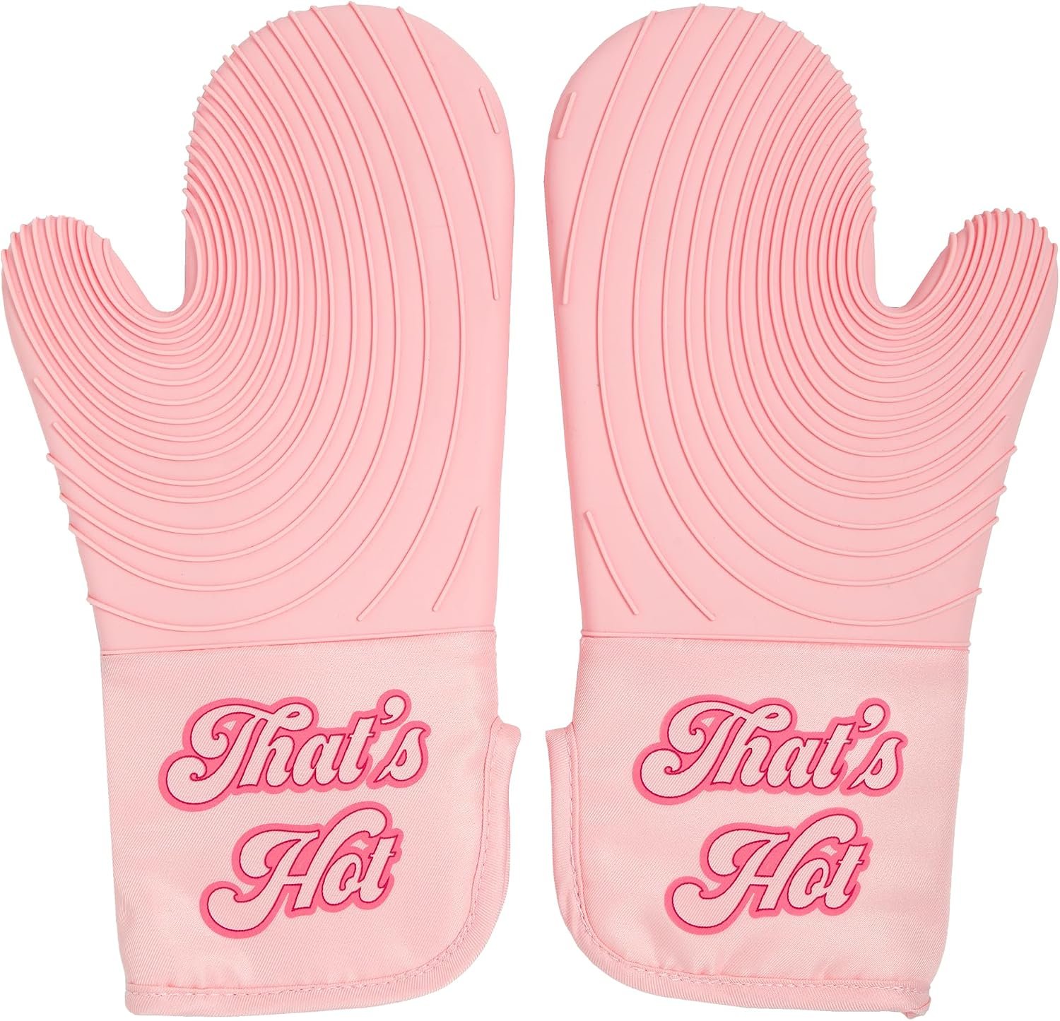 Paris Hilton Oven Mitt Set with Iconic That’s HOT Design, Heat Resistant Pot Holders Featuring Non-Slip Textured Silicone Grips, 2-Piece Set, Pink
