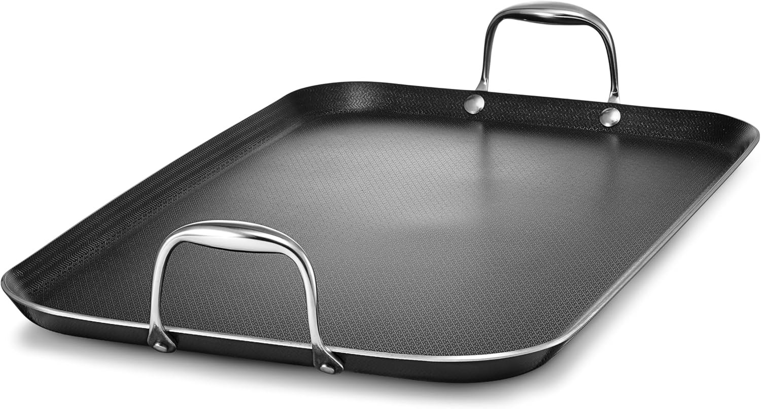 HexClad Double Burner Hybrid Nonstick Griddle Pan, BBQ, Dishwasher Safe | Stay-Cool Handles, Dishwasher and Oven Safe up to 900°F, Compatible with All Cooktops
