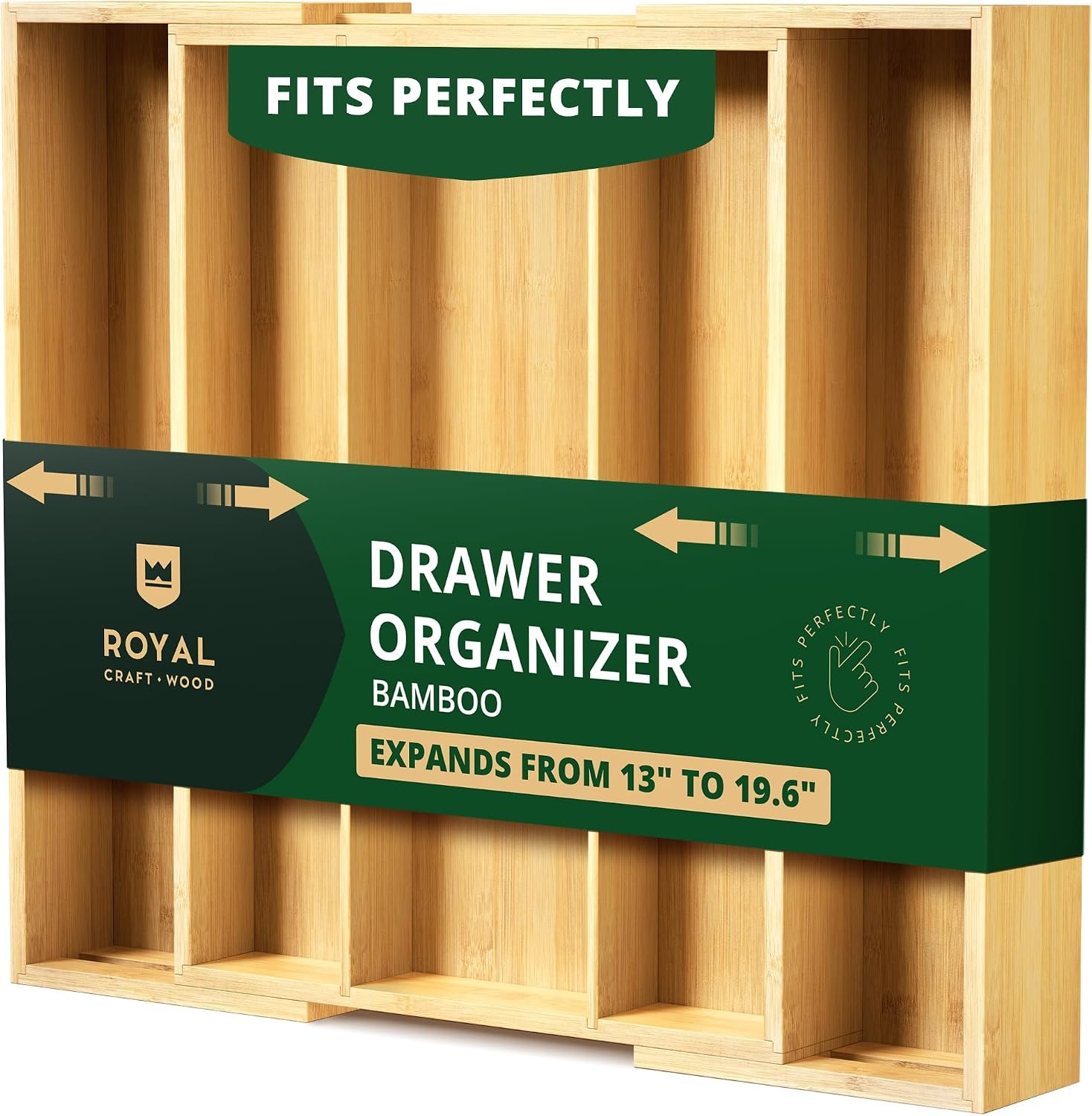 ROYAL CRAFT WOOD Luxury Bamboo Kitchen Drawer Organizer – Silverware Organizer – Utensil Holder and Cutlery Tray with Grooved Drawer Dividers for Flatware and Kitchen Utensils (5 Slot, Natural)