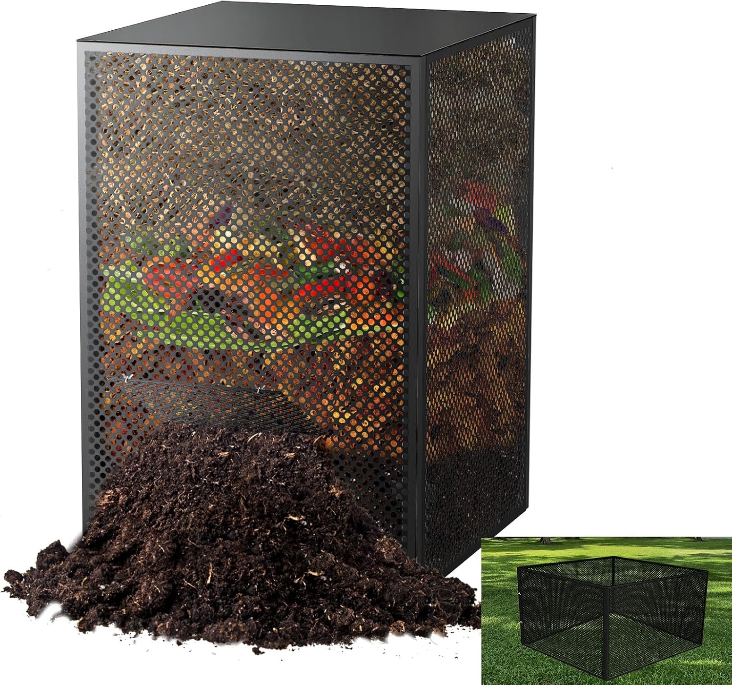 Compost Bin Outdoor with Lid – Large 93/130 Gal Composter 2-in-1 Design, Heavy-Duty Galvanized Steel Perforated Sheet with Rust-Proof Coating, Versatile Outdoor Fence, for Garden, Yard & Kitchen Waste