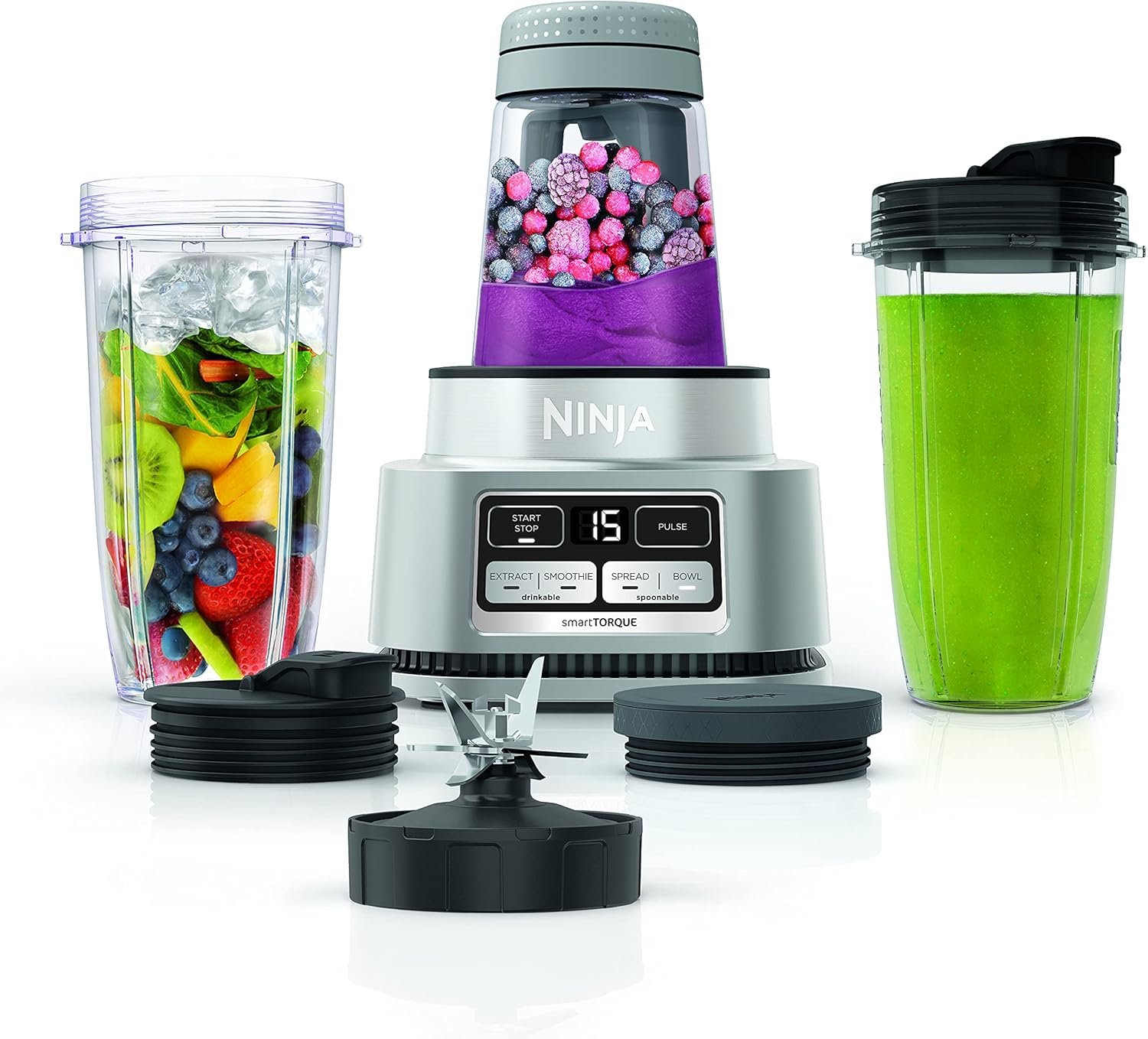 Ninja Foodi Personal Blender & Smoothie Bowl Maker, 1200PW, SS101 | smartTORQUE motor + Hybrid Edge blades. Smoothie bowl maker, nutrient extractor, (2) 24-oz cups. Dishwasher safe.