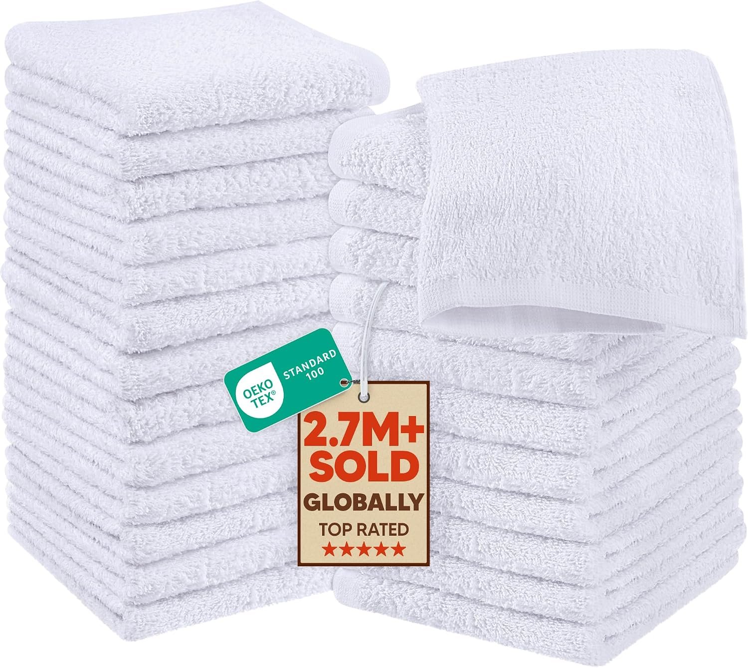 Utopia Towels 24 Pack Cotton Washcloths Set, 100% Ring Spun Cotton, Premium Quality Flannel Face Cloths, Highly Absorbent and Soft Feel Fingertip Towels, White